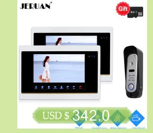 JERUAN 720 P AHD HD обнаружения движения 10 ''видео домофон разблокировки внутренней Системы 2 запись монитор + 1.0MP HD ИК-порт Mini Камера 1V2