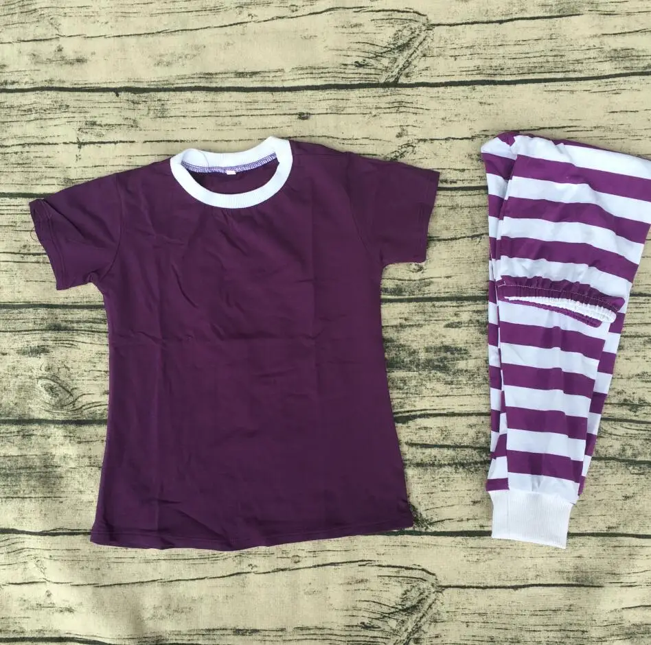 Новый дизайн с коротким рукавом в полоску для малышей и леди одинаковые для семьи комплект одежды детская одежда для девочек пижамы