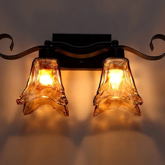 europe style flower design art wall lamp strip amber glass metal wall sconce vintage wall light - Wall Lamps Design europe style flower design art wall lamp strip amber glass metal wall sconce vintage wall light - Wall Lamps Design