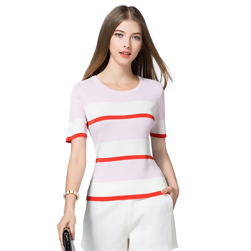 2017 New Style Round Neck Striped Color Slim Sweater Pullover