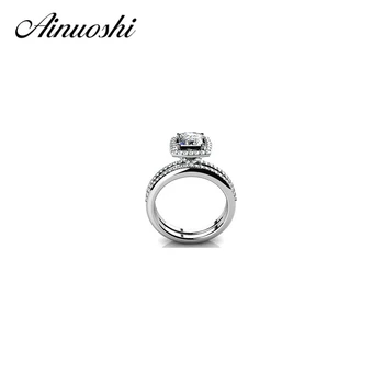 

AINUOSHI 1 Carat Princess Cut Halo Engagement Rings Set 925 Sterling Silver Band Fashion Jewelry Women Wedding Band Ring Set