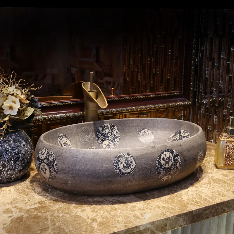 Oval shape Europe style chinese Jingdezhen Art Counter Top ceramic commercial bathroom vanities wash basin sinks (7)