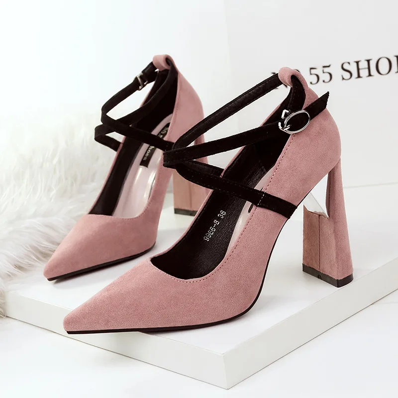 

Korean fashion shallow mouth pointed high heels sexy nightclub rough with women's shoes.