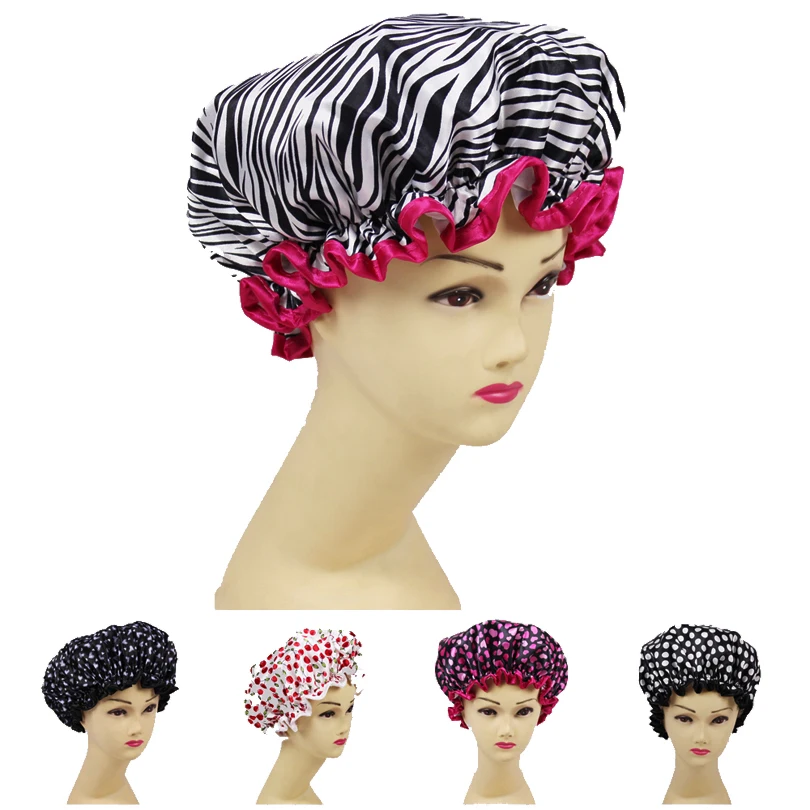 High quality beautiful printed satin fabric shower caps many designs