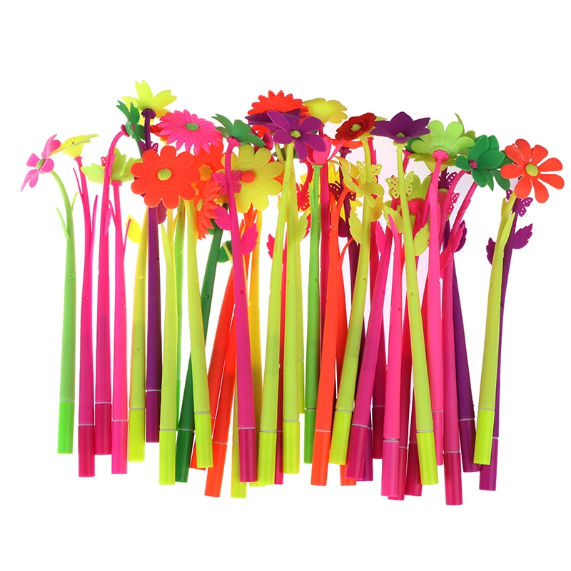 

4 Pieces Stationery Office School Supplies Gift Simulation Handles Rod Silicone Colorful Creative Cute Flower Butterfly Pens