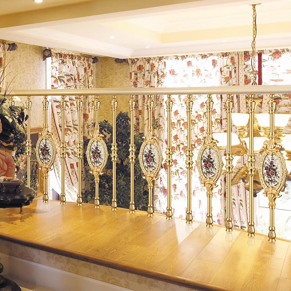 royal design luxury aluminum stair railing, noble elegant style gold