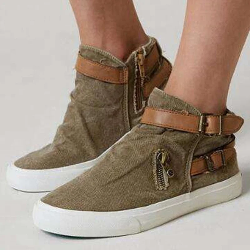 

High top Canvas shoes for Women Big size 41-43 Fashion Zipper Denim Shoe Girls Sneakers 2019 Spring/Autumn Strap