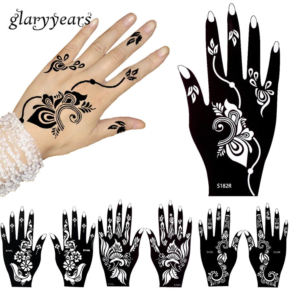 Glaryyears 5 Pairs Hint Mehndi Tarzi Kina Dovme Stencil Sablon