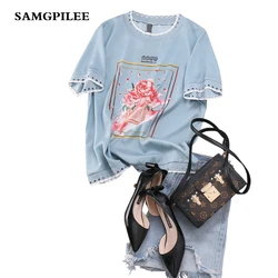 2019 New Arrival Summer Samgpilee Casual Chiffon Short Sleeve Appliques Print O-neck Fashion women Blouses & Shirts Plus Size 2019 New Arrival Summer Samgpilee Casual Chiffon Short Sleeve Appliques Print O-neck Fashion women Blouses & Shirts Plus Size