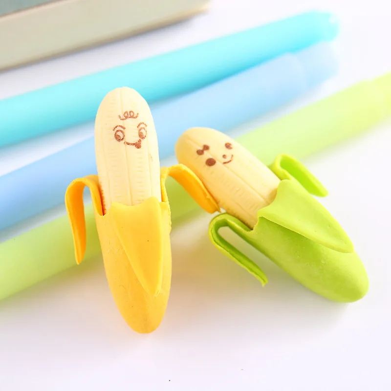 4pcs Kawaii Mini Banana Shaped Pencil Erasers Cute Novelty Pen Rubber
