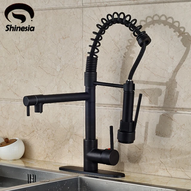 Special Price Good Quality Deck Mounted Oil Rubbed Bronze Kitchen Faucet Dual Spouts Sink Mixer Tap with 8'' Plate Cover Hot And Cold Water