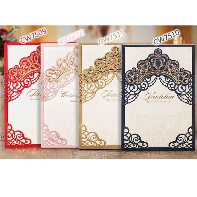 1pcs sample gold red blue laser cut flora crown wedding invitations