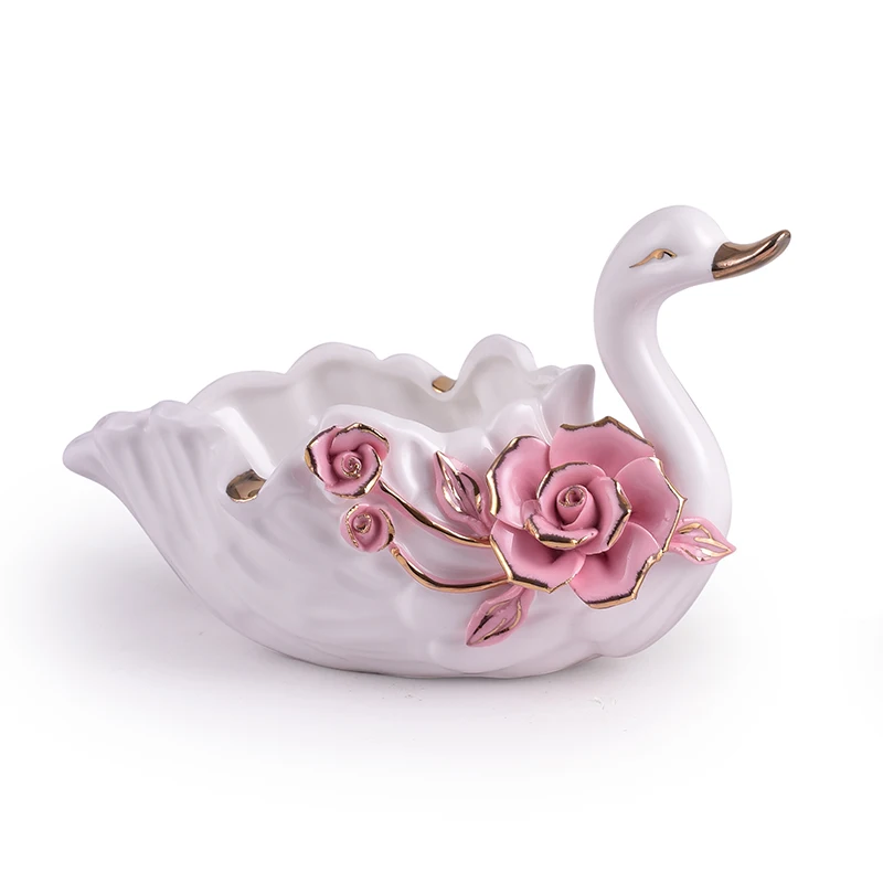 

European style Simple Ceramics Flower Swan Ashtray Crafts Woman Home Parlor Office Desktop Tea table Decoration Storage tray