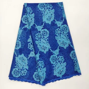 

Newest African Net lace fabric Royal Blue High Quality Nigeria French Tulle Lace Fabrics With Stones For African Wedding YYZ261