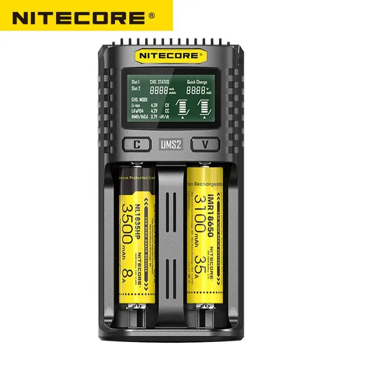  Cargador USB multicompatible con corriente de carga rápida NITECORE UMS2 inteligente de 2 ranuras Q