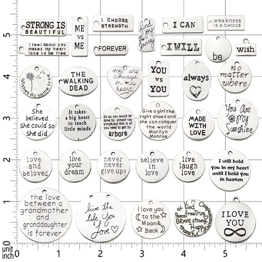 Высокое качество 30 шт. цинковый сплав Мода Вдохновляющие Слова талисманы Смешанные Подвески для DIY ожерелья Подвески Ювелирных изделий