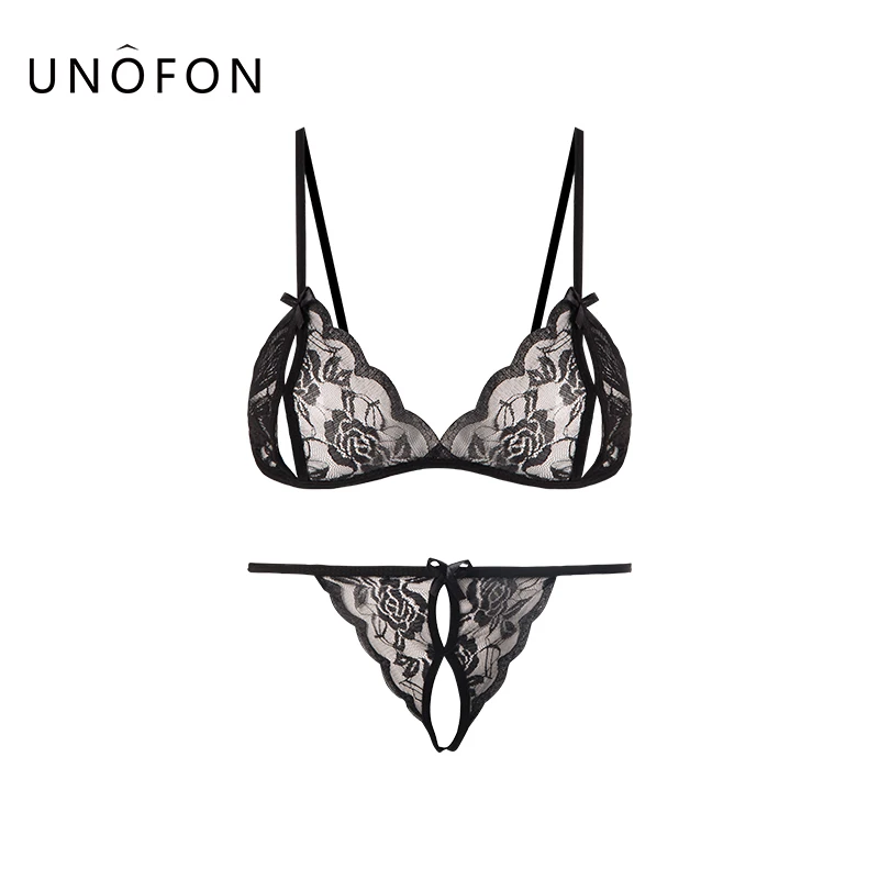 

UNOFON erotic LINGERIE set : transparent ,open crotch，triangle cup