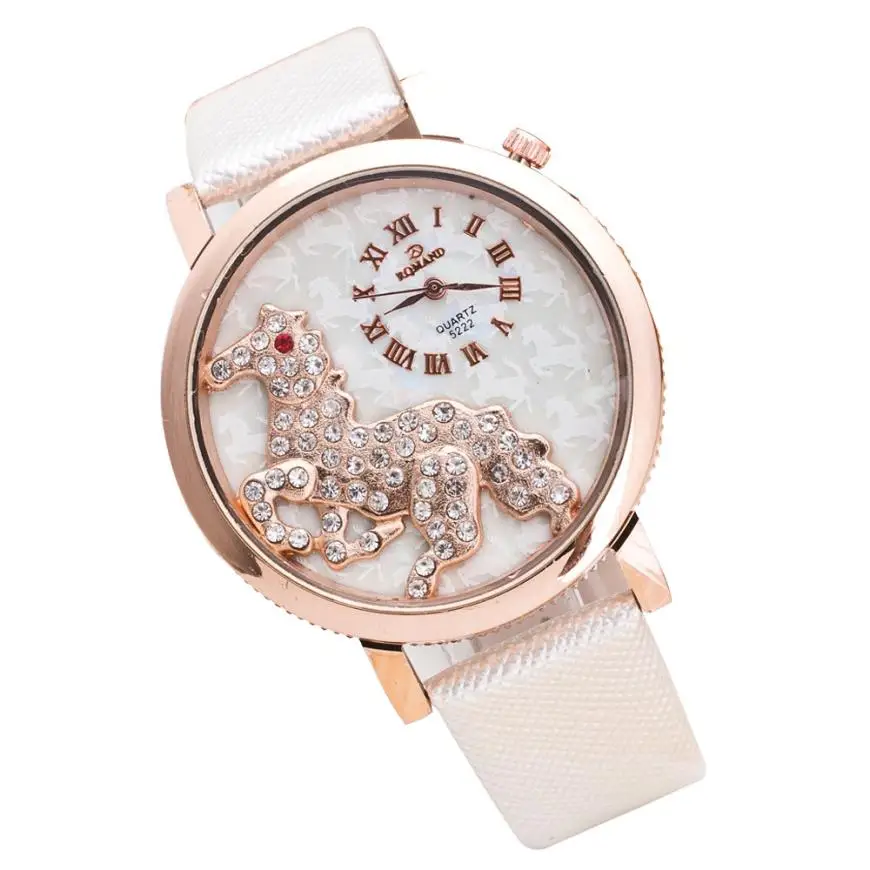 Montre Femme 2018 Для женщин Мода конь аналоговые кварцевые часы кожаный ремешок со стразами наручные часы классические женские элегантные часы