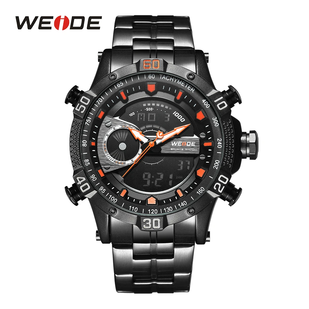 

WEIDE Men Sport Watch Waterproof Black Orange Chronograph Alarm Date Analog Clock Quartz Movement Wristwatch Relogio Masculino