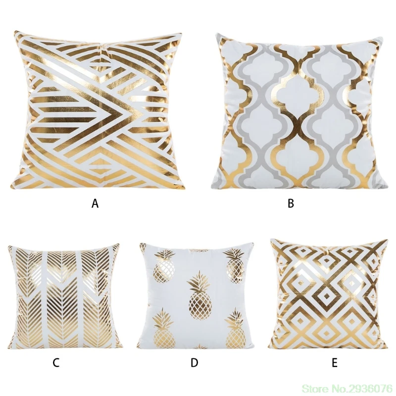 

Gold Foil Pillow Covers Cushion Case Geometric Living Room Ornament Square Decor