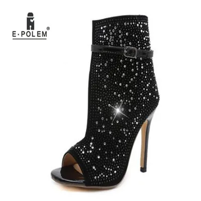 

Women's Super High Heel Ankle Strap Flock Cavity Diamonds Thin Heel Shoes Special Sandals Noverty For Party Dating