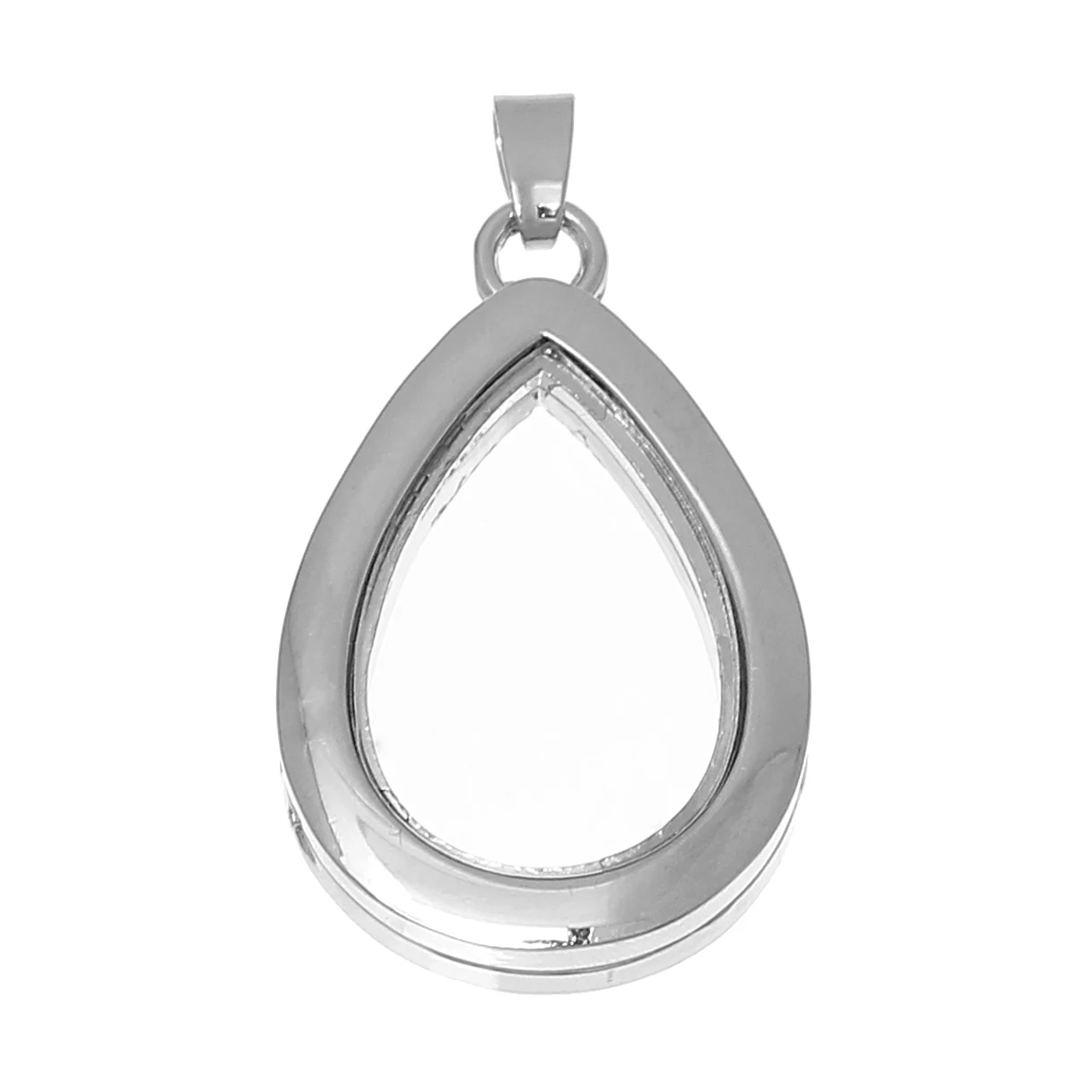Glass Charm Pendants Teardrop Silver Tone Can Open 44mm(1 6/8")x 25mm(1