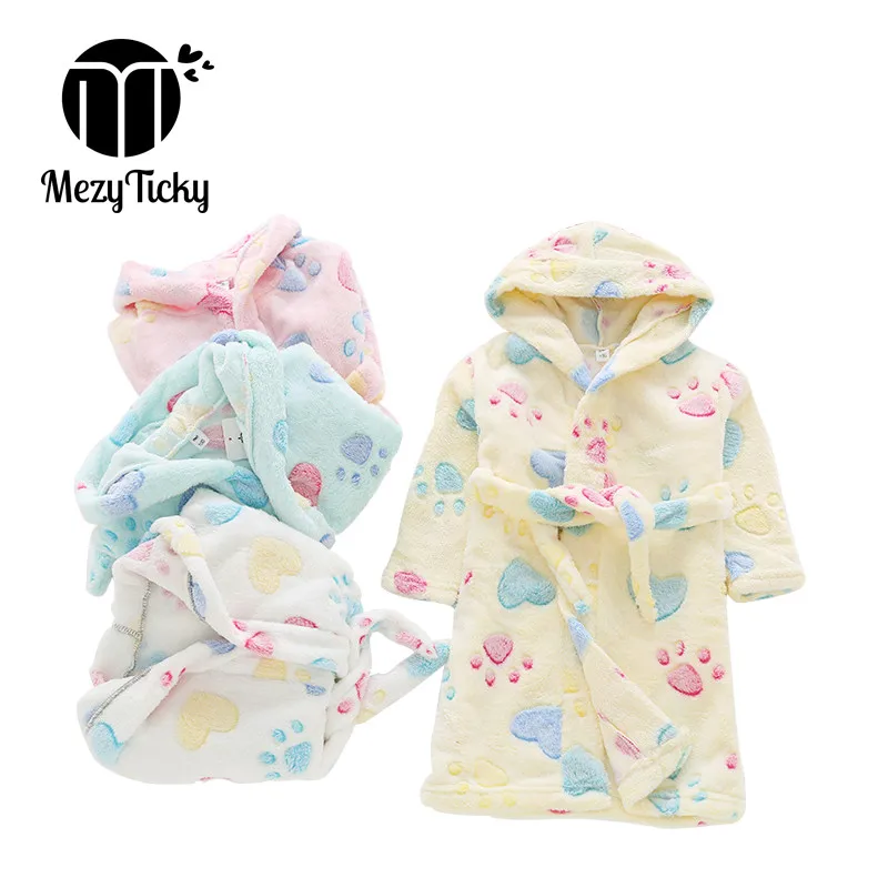  Autumn Winter Children Hooded Pajamas Boys Girls Flannel Nightgowns Baby Sleepwear Homewear Kids ba
