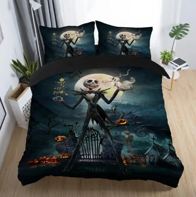 Home New The Nightmare Before Christmas Duvet Cover Set Twin Full Queen King Single Double Cartoon Bedding Set - Цвет: Черный