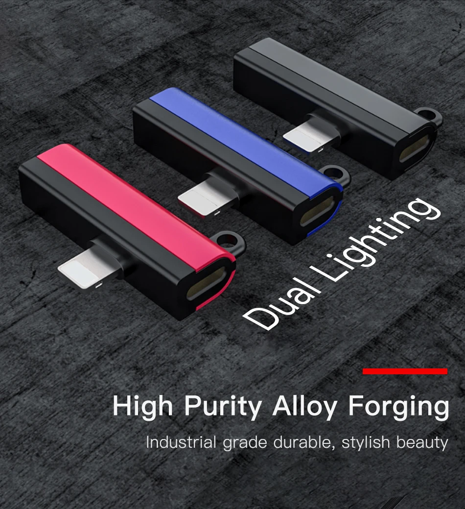 !ACCEZZ Dual Lighting For Apple Earphone For iphone 7 8 Plus X XS MAX XR Audio Connector Converter 2 in 1 Headphones Key Chain (3)