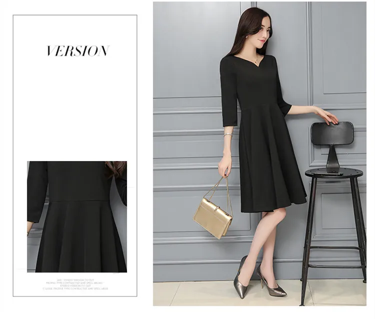 Women Black Dress V-Collar Elegant Dresses Evening Party Clothes Half Sleeve Sexy A Style Dress Women 2018 New AS154 (7)