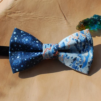 

Free shipping Men's male fashion casual design of Headdres beautiful mountain night printing high quality bow tie gift party man