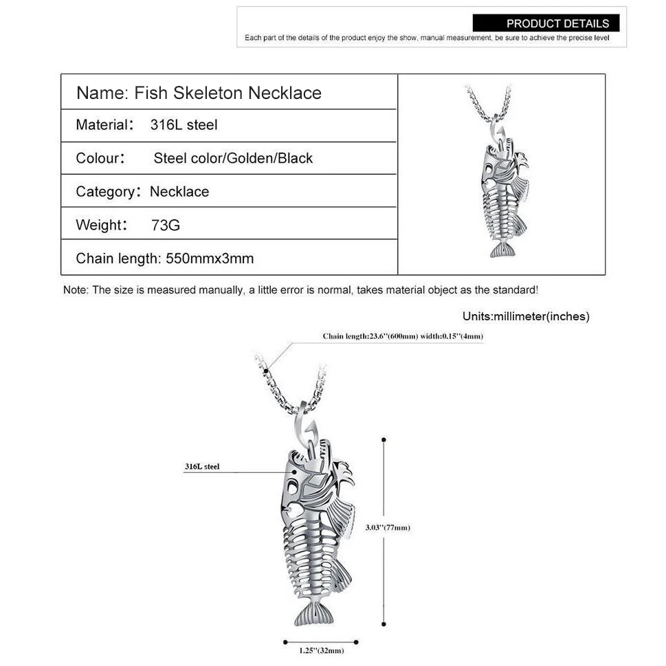 Подвески в виде рыбьей кости и рыболовного крючка, ожерелье из нержавеющей стали с подвеской в виде рыбьей кости и скелета, модное ожерелье в стиле хип-хоп, ювелирные изделия для мужчин