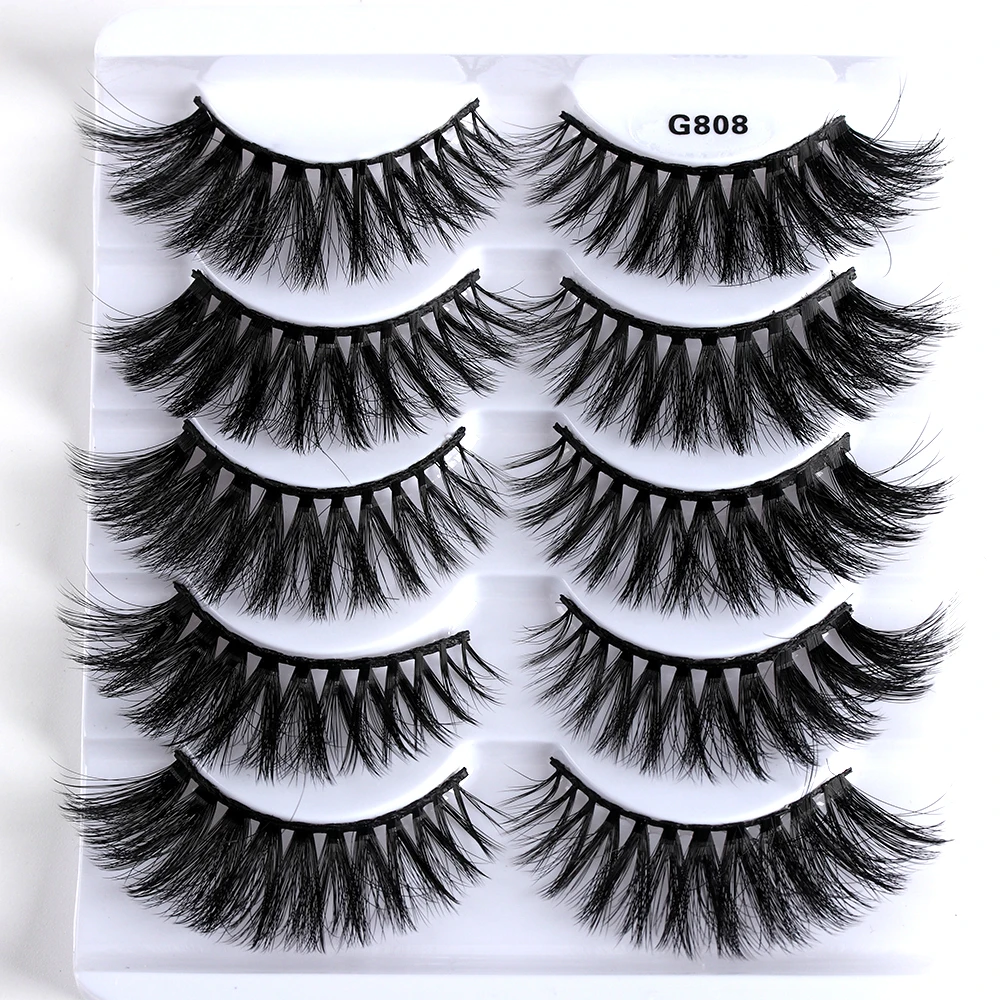 

5Pairs/Set G808 3D Mink Hair Natural Long False Eyelashes Wispy Cross Eye Extension Lashes Beauty Makeup Tools