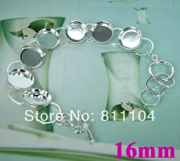 

16mm Silver tone Plated Copper Circel Edge Bezel Tray Link Chain Toggle Clasps Bracelet Settings Blank Jewelry Making Wholesale
