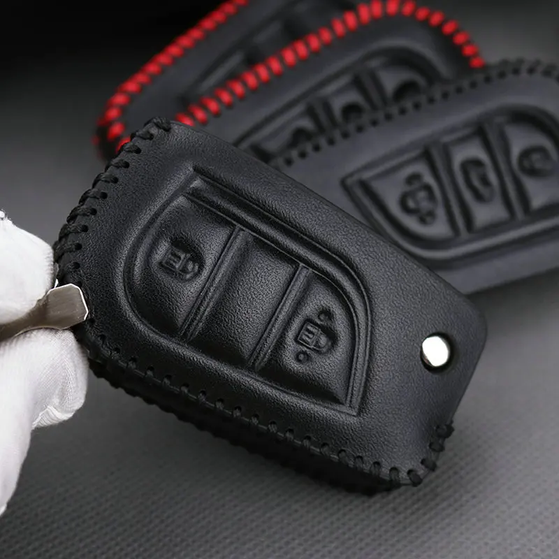 Rea cuero coche llave inteligente cubierta para Toyota CHR c-rh corona Avensis Auris Corolla Prius RAV4 3 botones Llaves funda llave