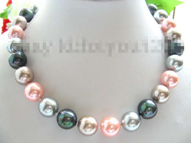 

Free shipping >>>>>>18" Natural 14mm Round Multicolor Shell Pearl Necklace!