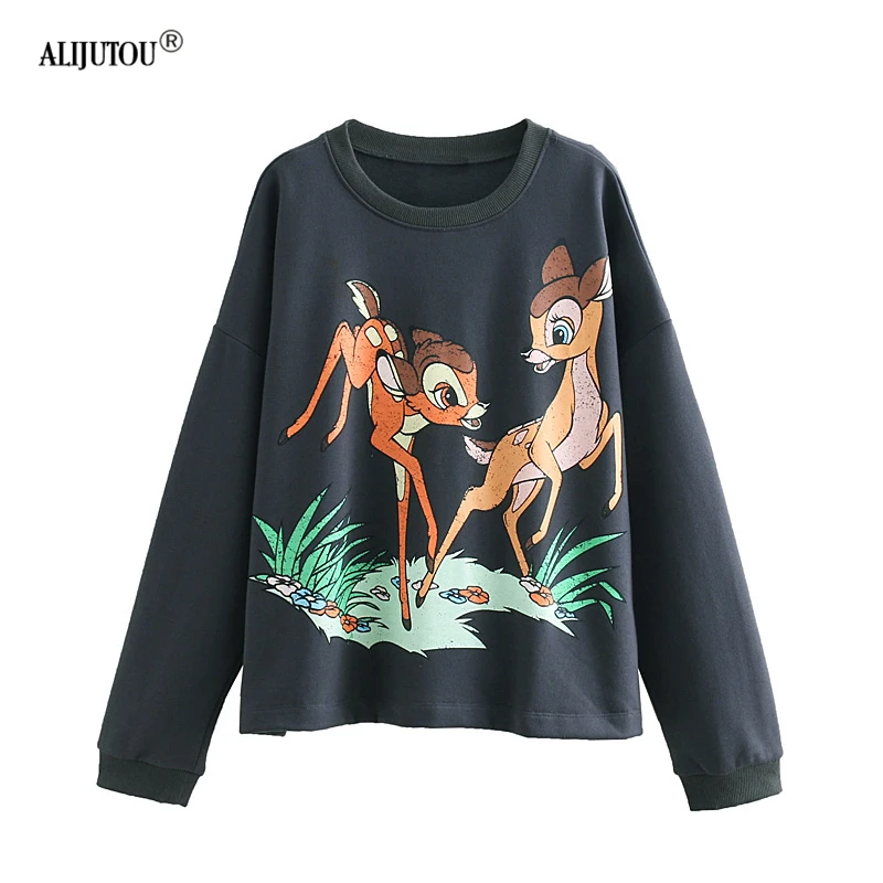 Zaraing&Bambi Spring 2019 Cartoon Printed Casual Sweatshirts Women Pullover O Neck Long Sleeve Streetwear Cute Hoodie Top Female