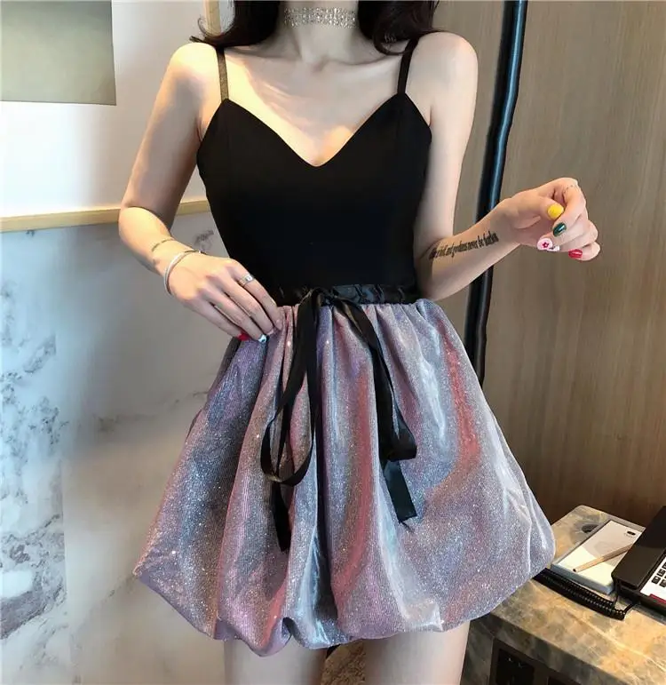 

Wome Summer Sexy Spaghetti Strap Dresses Deep V-neck Sexy Show Thin fashionable Fit and Flare Club Party Mini Dress Vestidos