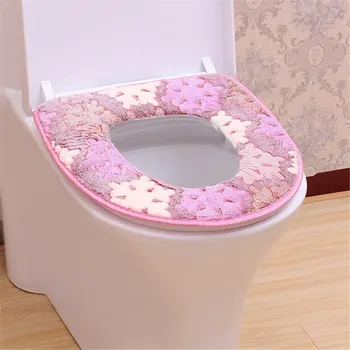

Warm Soft Toilet Cover Seat Lid Top Cover Pad Bathroom Warmer Toilet Seat Bowl Soft Zipper Flower Washable Toilet Seat Cover