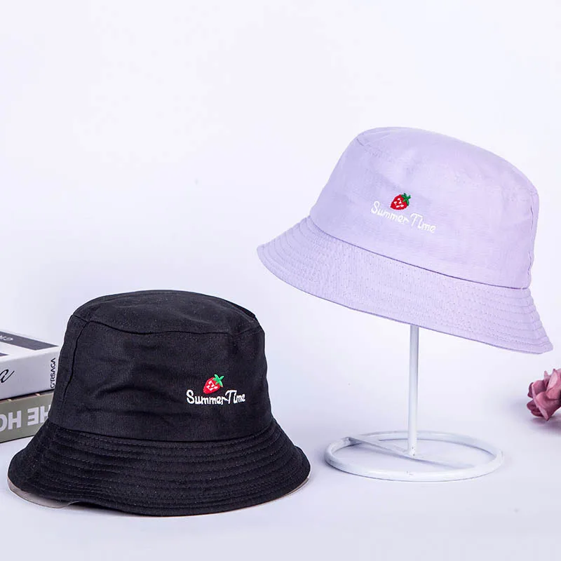 Новинка, модная мужская и женская шапка в стиле хип-хоп с вышивкой в виде клубники, Рыбацкая шапка для взрослых, Повседневная Уличная одноцветная плоская шляпа, 4 цвета