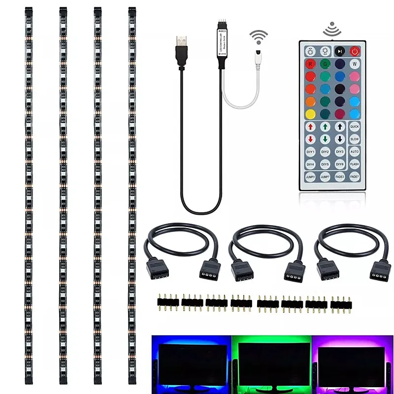 4X50 см 2x50 см + 2x100 см USB Светодиодные ленты огни SMD5050 DC 5 В 30 светодио дный/m Рабочий стол Декор лампы ленты для ТВ заднее освещение комплект с 44key