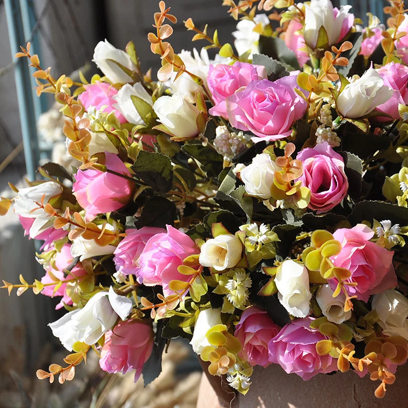 5pcs Artificial Silk Rose Artificial Flower Artificial Rose DIY Bouquet Home Wedding Party Stage