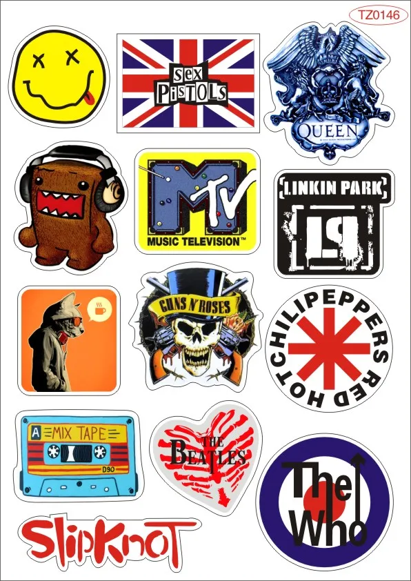 Pop Rock Music Band Logo PVC Waterproof  sticker bomb Luggage Suitcases Guitar Skateboard laptop stickers Car Styling