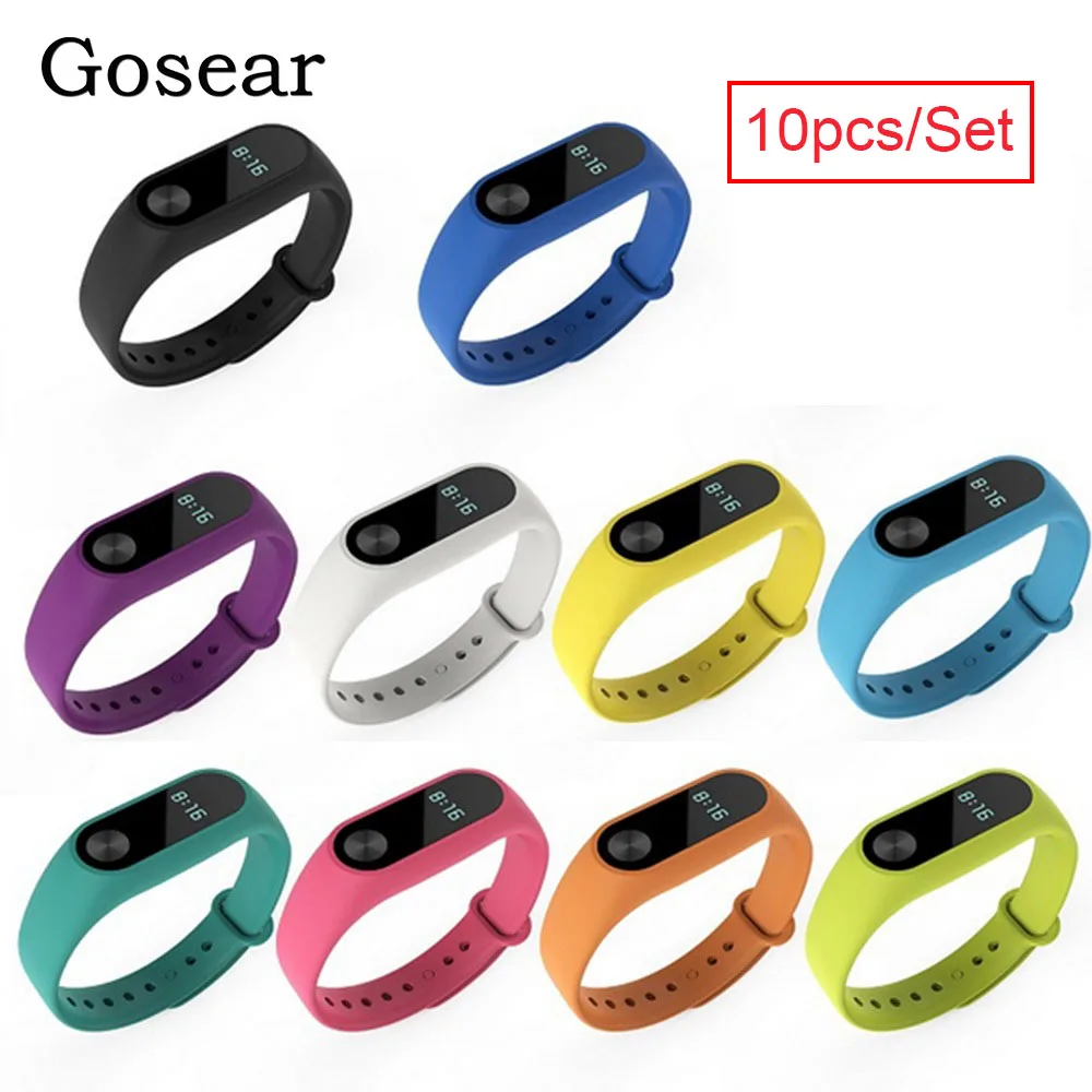 

Gosear 10pcs Silicone Watchband Wristband Watch Wrist Replacement Strap Bande for Xiaomi Xiomi Xiao Mi Band Miband 2 II Band2