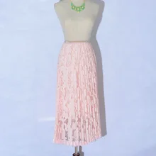 Юбка-карандаш Saia Longa Европа Империя полиэстер хлопок и Америка Настоящее стиль Женская плиссированная кружевная юбка с высокой талией