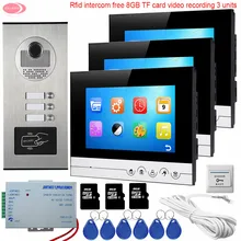 Video Intercom For The Apartment 7″ Color Screen UI Display 3 Buttons Rfid Camera Video Intercom With Recording +8GB TF Card Kit