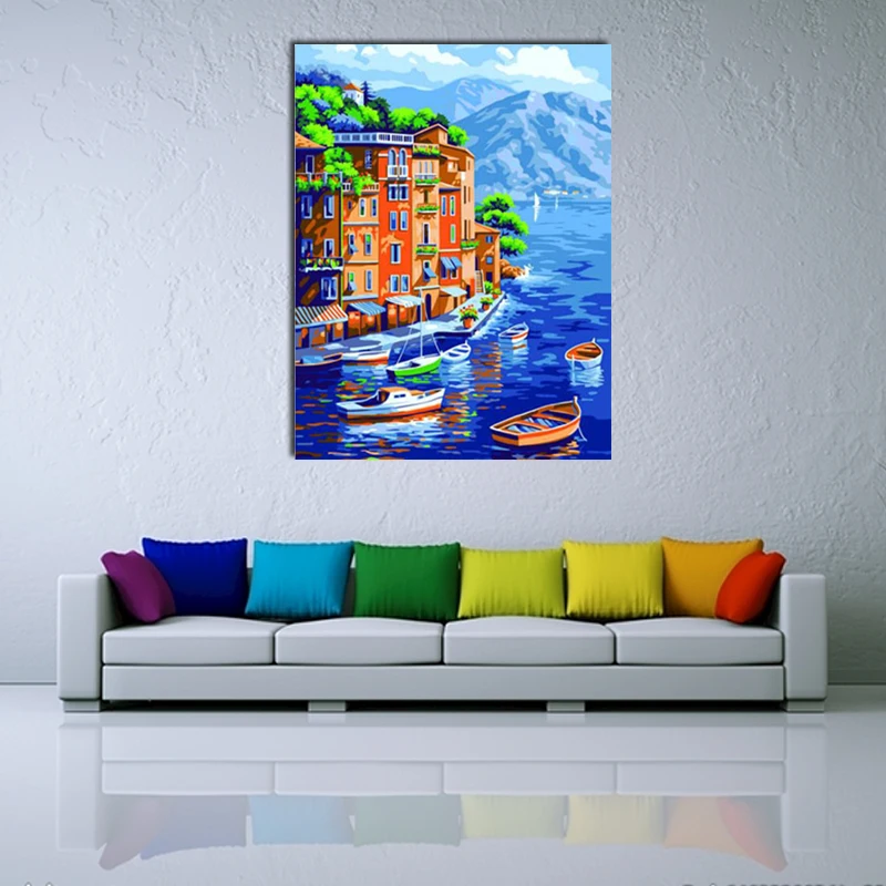 

Oil paint painting by numbers diy picture drawing coloring on canvas painting by hand wall paint by number landscape