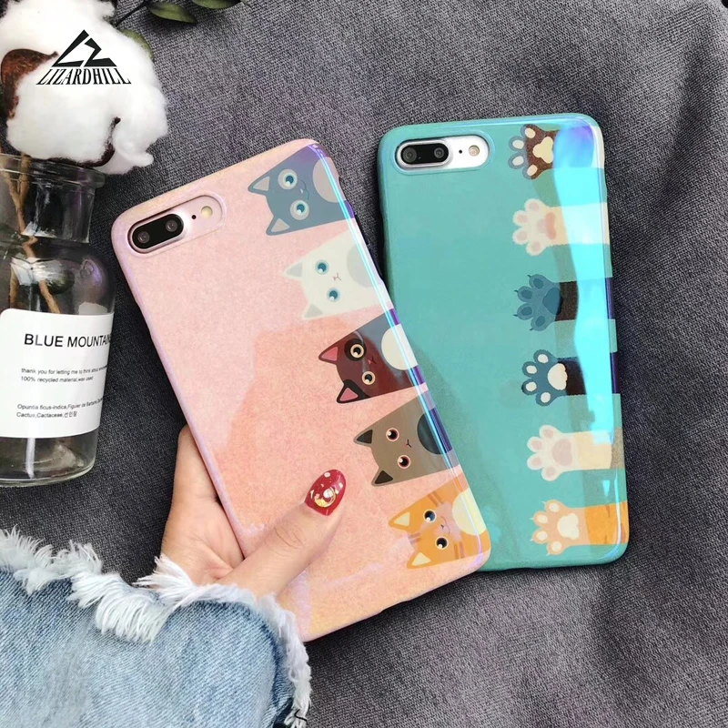 

Korea Cute Cartoon pink blue coque For iphone 7 6 6s 6plus 7plus fundas Phone Cases Funny Cat back Cover For iphone 6 6S 7 Plus