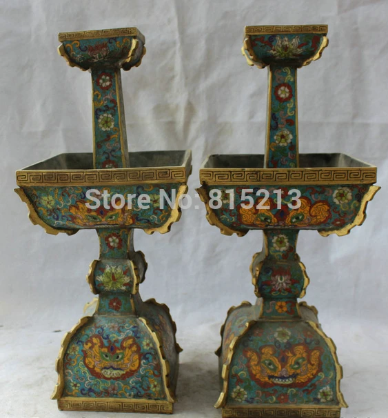 

bi001339 18" Chinese Dynasty palace Cloisonne Bronze Gild Candle Holder Candlestick Pair