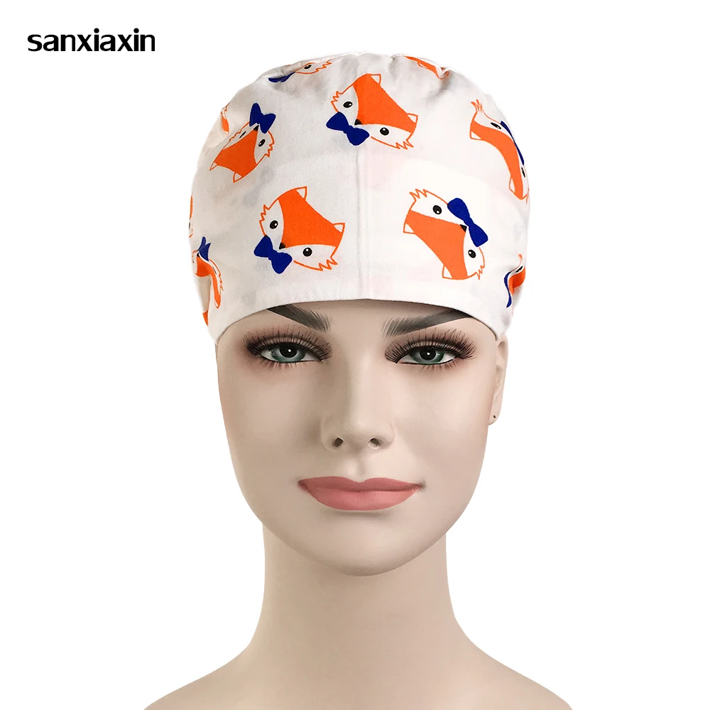 

Women Medical Surgical Caps Cotton Breathable Print Dentist Caps Unisex High Quality Pet Doctor Hats Food Service Cap Wholesale